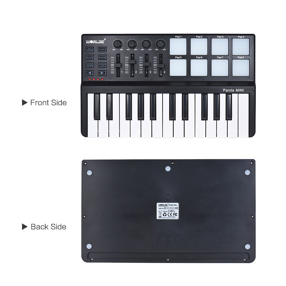 ZJchao Tastiera Controller MIDI USB a 25 Tasti, 8 Trigger Pad Retroilluminati 4 Manopole di Controllo 4 Slider con Tasti Sensibili Alla velocità, per Windows Mac OS X Software Musicale