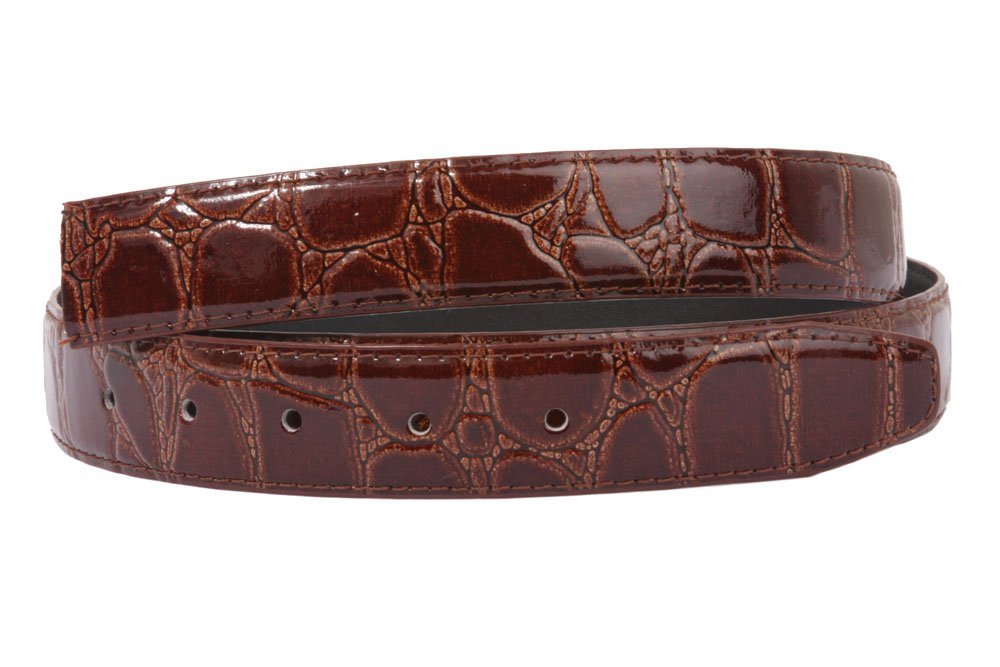 1 1/8 Inch One Size Fits All Croco Print Patent Alligator Non Leather Belt Strap, Brown