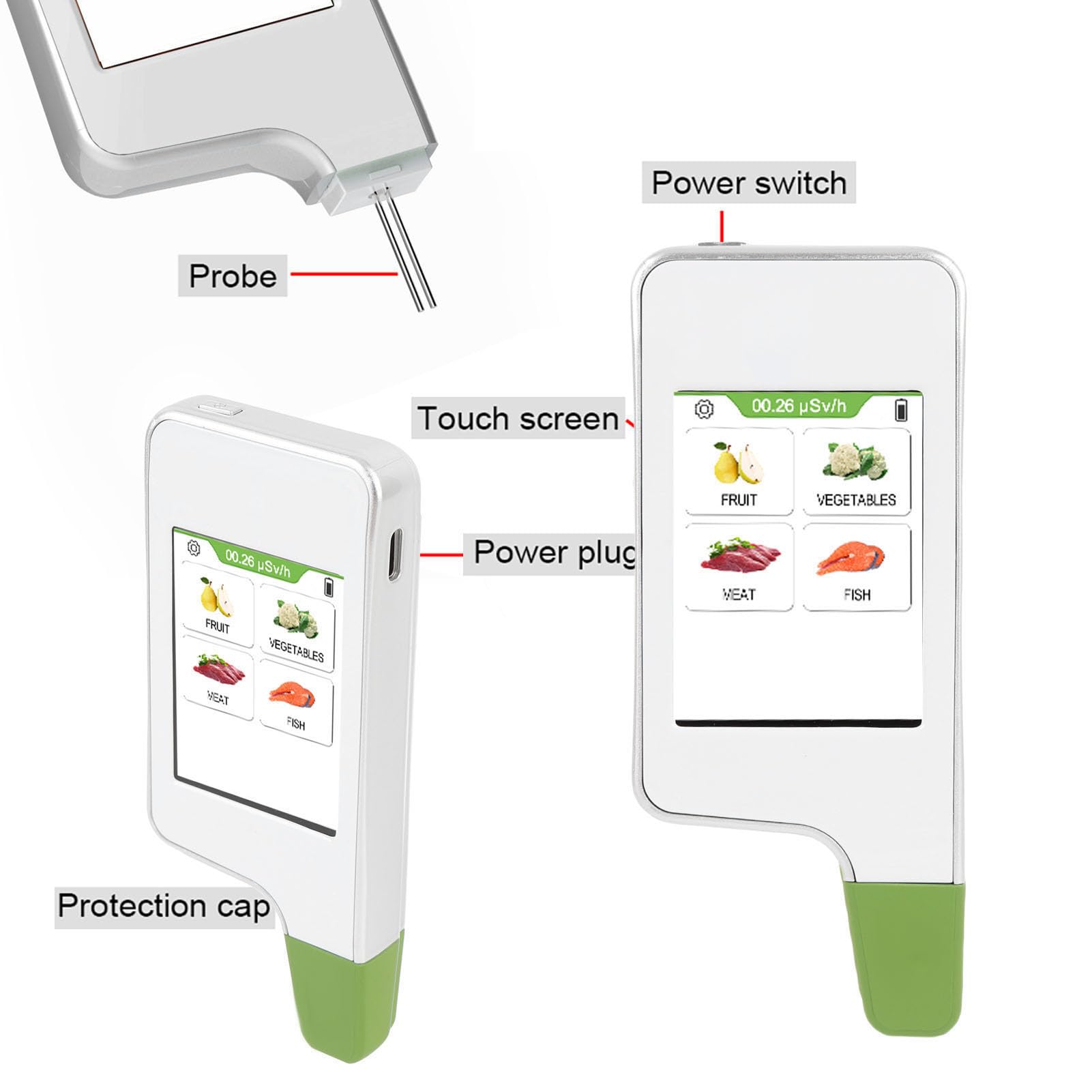 Akozon Probador de Nitrato Detector de Alimentos Portátiles 0-9999 Mg/kg