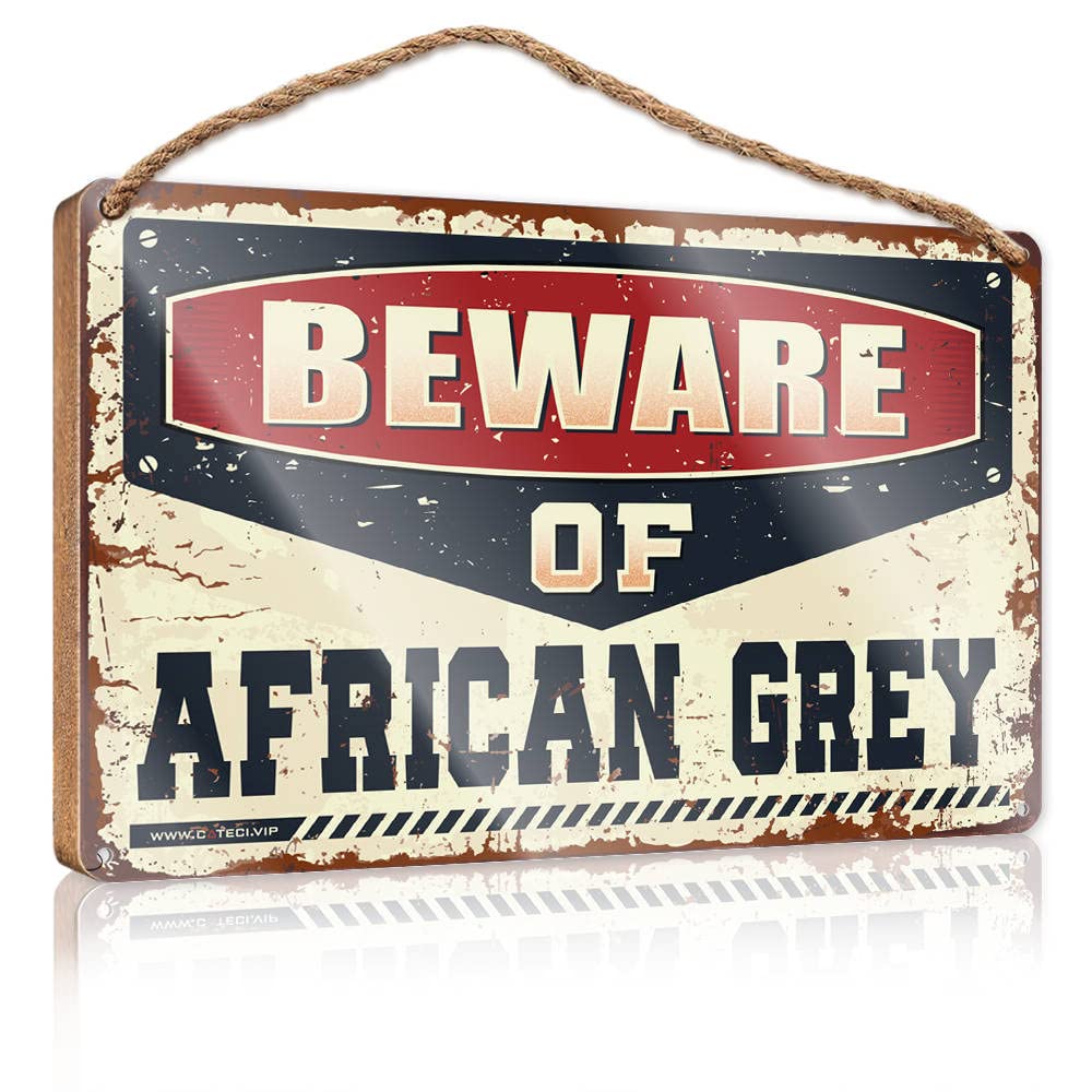 FRINTOXA Farmhouse Hanging Sign Beware Of African Grey Wooden Sign(15X28CM)
