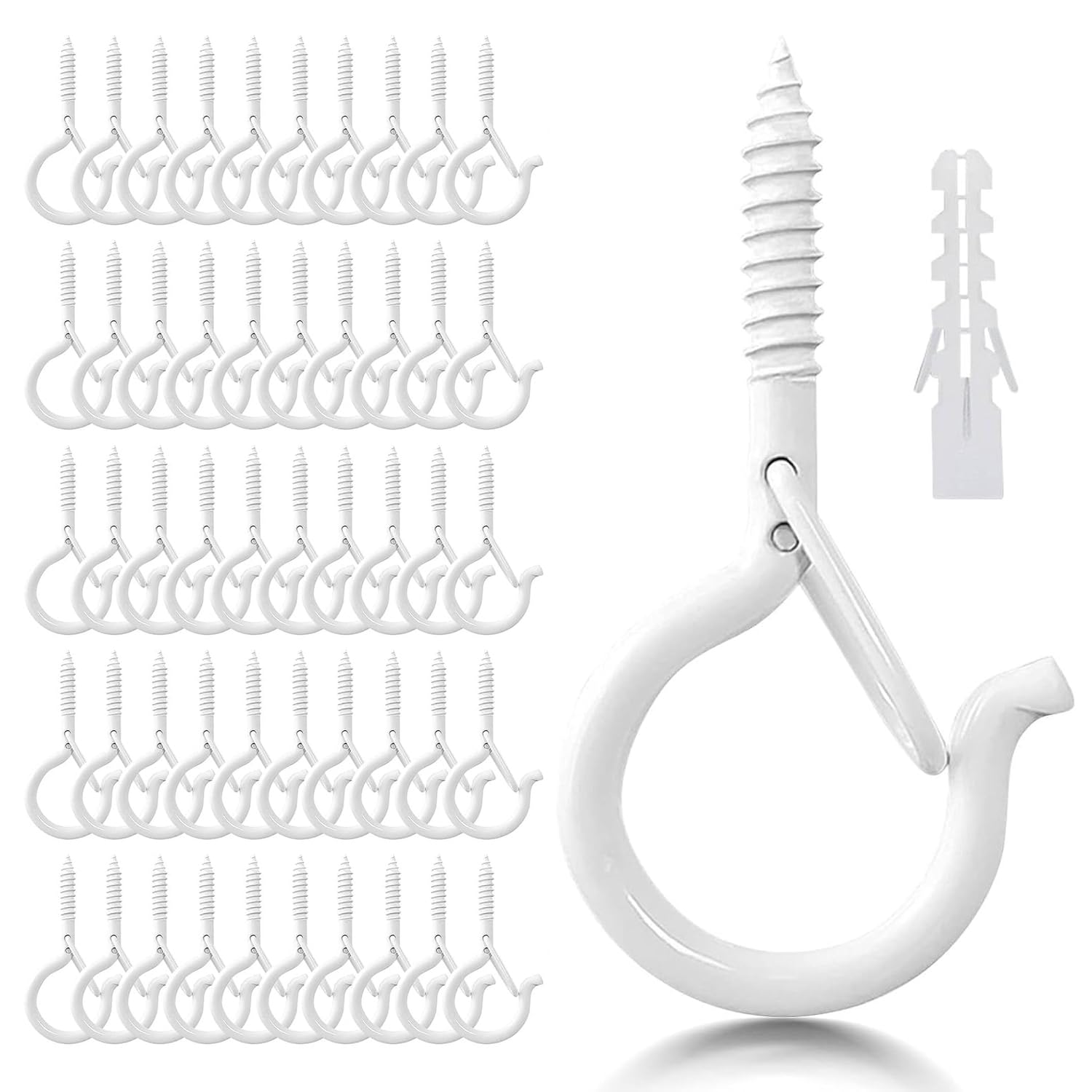 LYCXAMES Screw Hooks, Pack of 50 Stainless Steel Hook Screws with Fuse, Hooks for Screws, Ceiling Hooks, Wall Hooks for Hanging Pot Plants, Lights, White