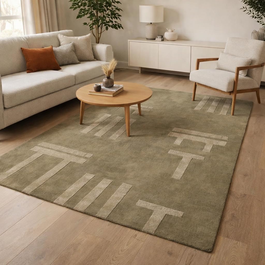 Premium Hand Tufted Wool Area Rug 7x10 8x10 9x12 | Modern Abstract Green Rug for Living Room Bedroom Dining Room | Premium Handmade Carpet