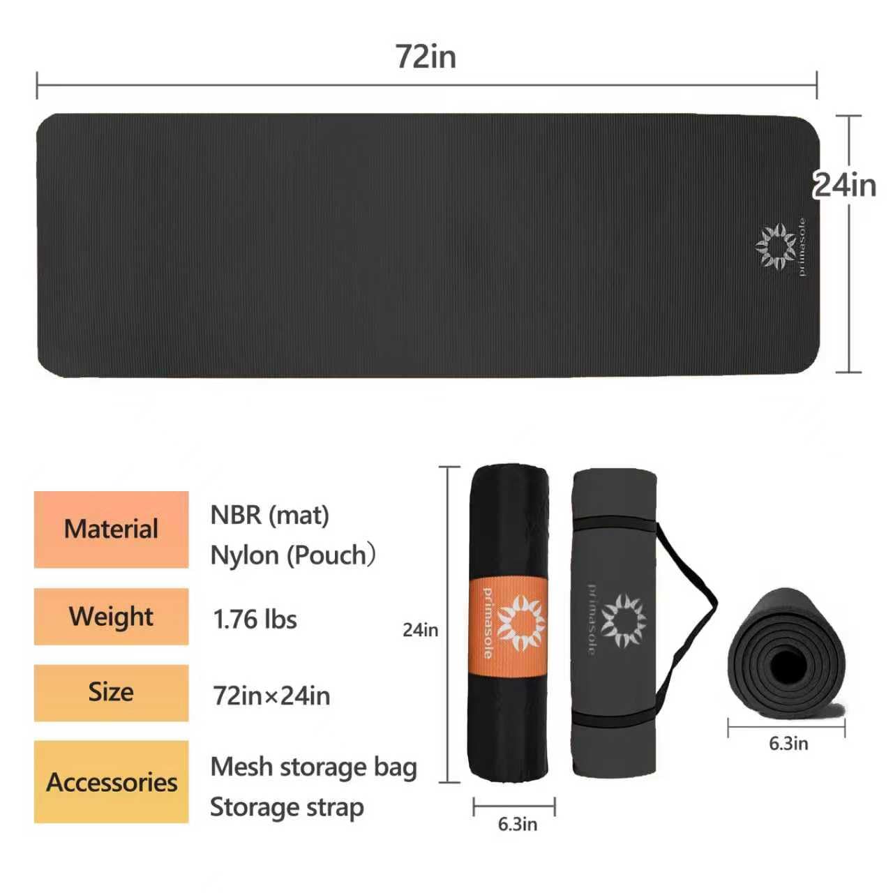 Primasole Tapete de yoga grueso, tapete de NBR extragrueso de 1/2 pulgada con estabilidad mejorada, diseño texturizado, tapete ligero con correa de transporte y funda para yoga, pilates, gimnasio y