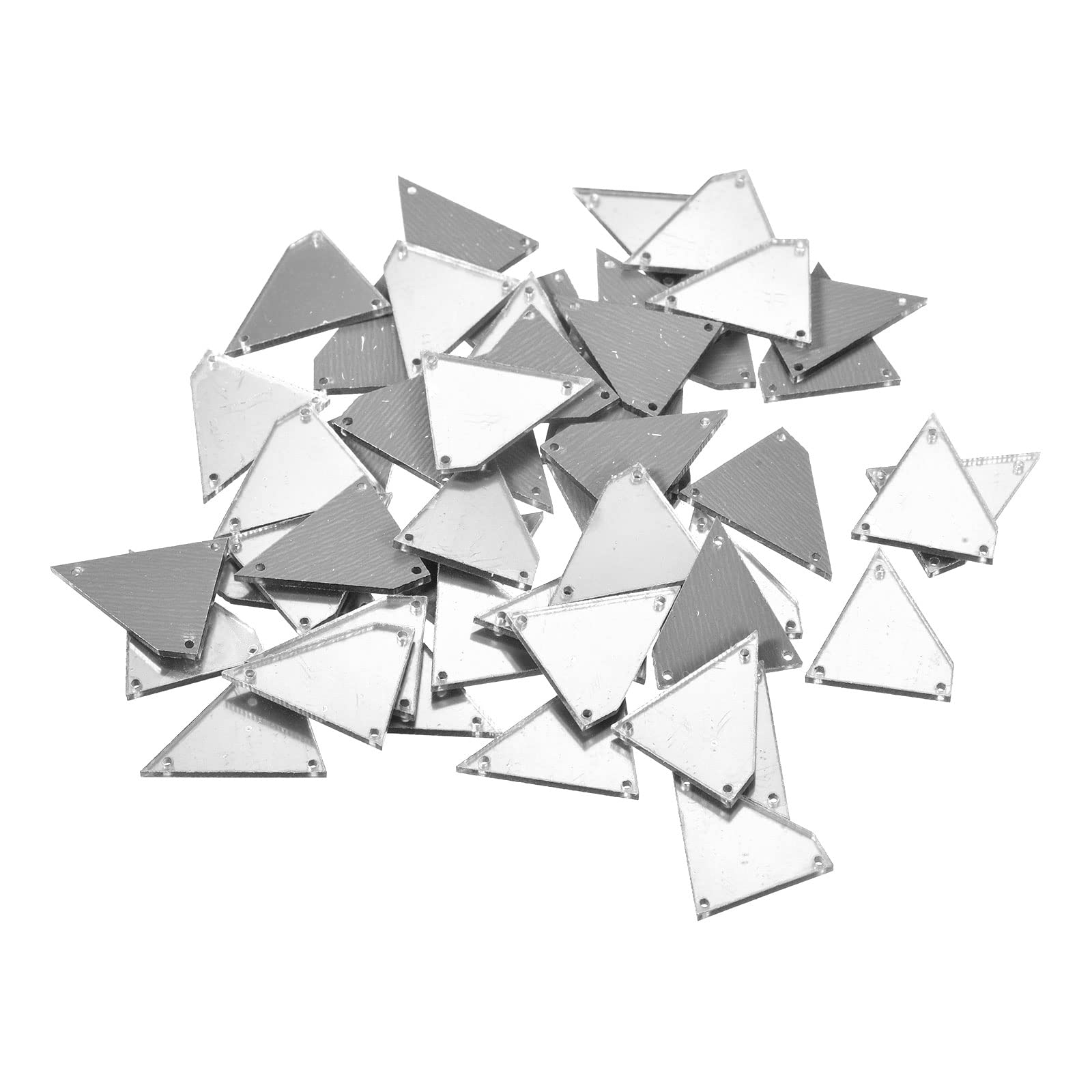 sourcing map 50pcs Sew on Acrylic Irregular Mirror Piece Flat Back DIY Mirrored Rhinestones Mirror Beads for Evening Dresses Cloth Garment Silver 25x21mm
