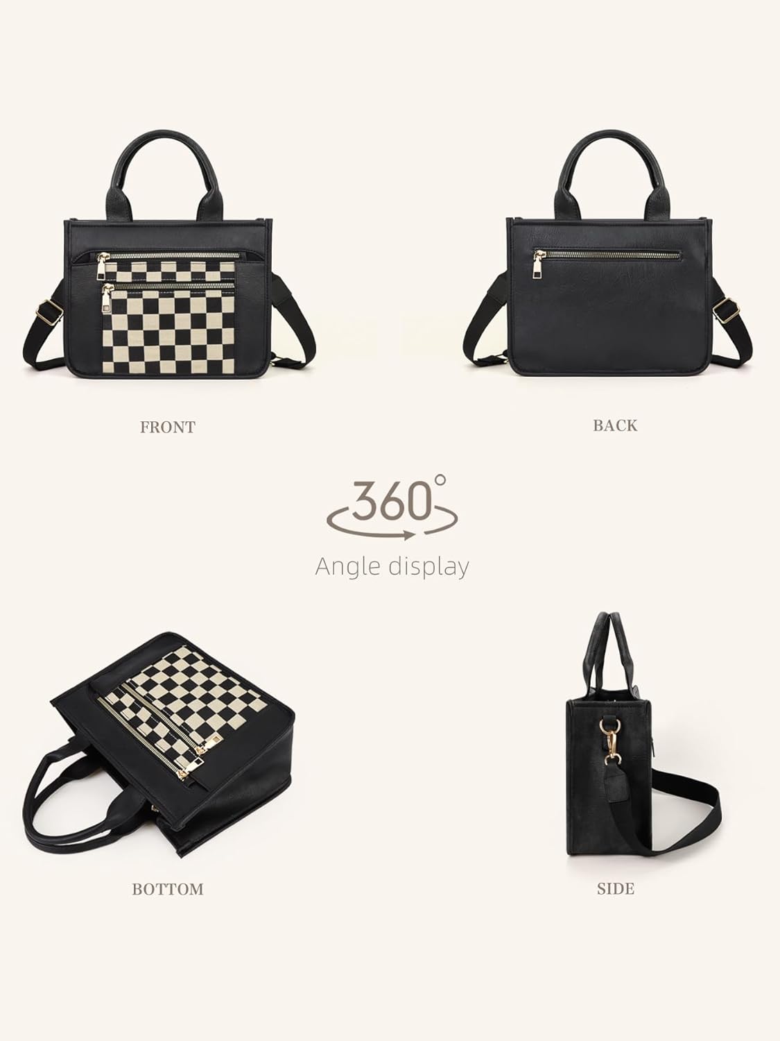 Checkered Tote Bag for Women - Plaid Handbag Checkerboard Crossbody Shoulder Bag Trendy Checkered Tote Purse - Image 3