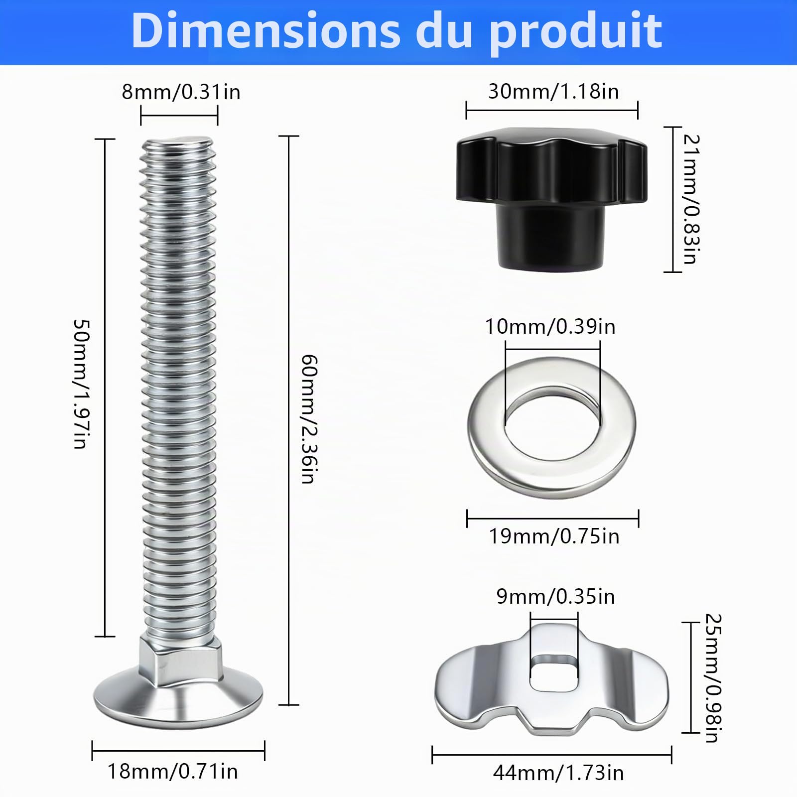 10 Pièces Rail D'arrimage D'extrémité M8x60, 500daN Raccords à Vis pour Rail D'aviation avec Poignée Boutons en Etoile, Airline Ferrure D'extrémité en Acier Galvanisé
