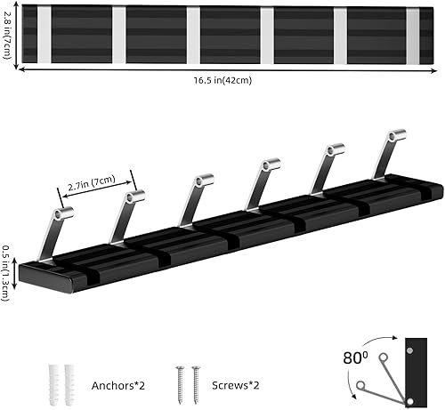 Miniatura 4 de Perchero montado en la pared, ganchos de pared de metal resistente, moderno perchero con 6 ganchos para ropa, llaves, sombreros, bolsos, batas