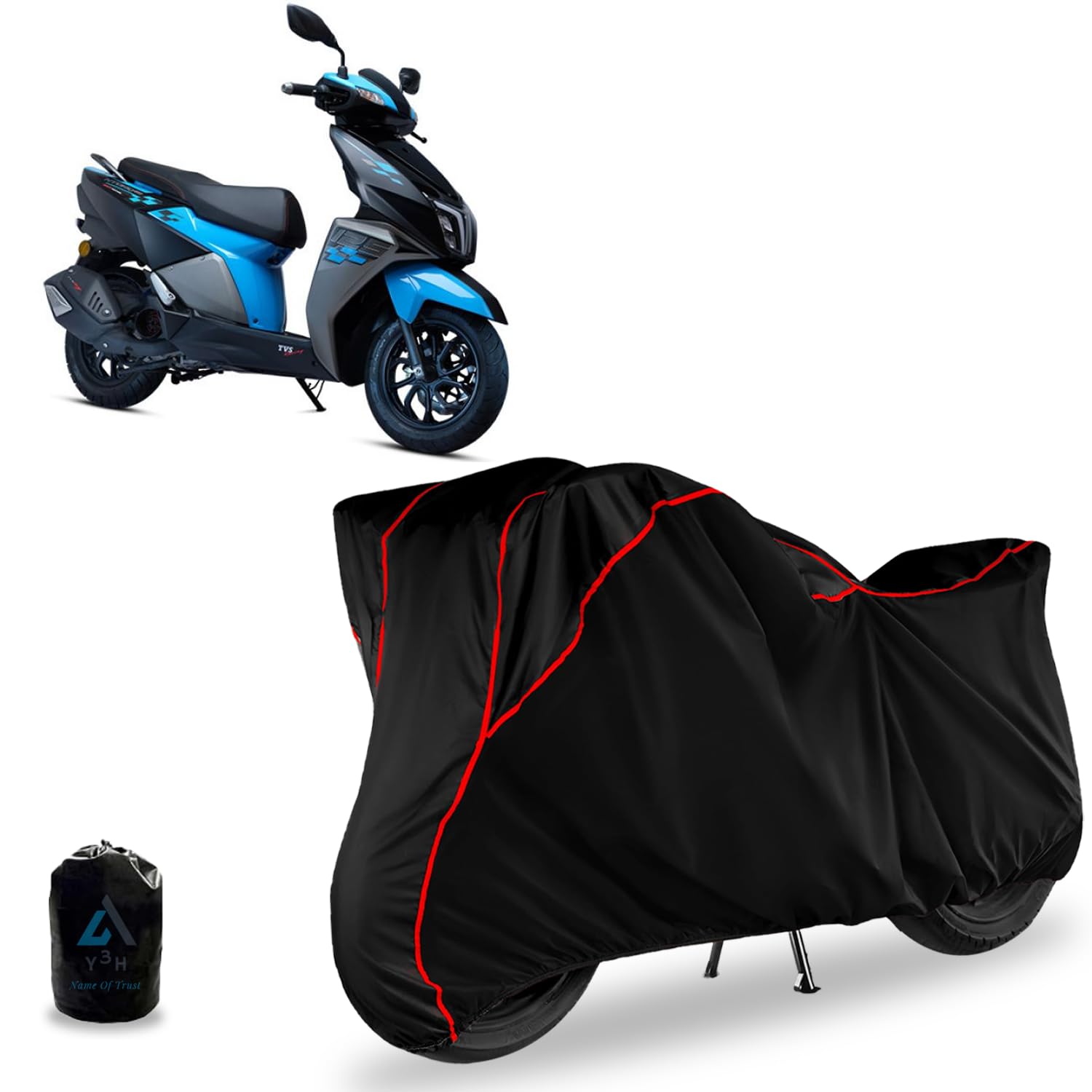 Y3H - Bike Body Cover TVS Ntorq Full Body Cover with Waterproof, Dust Proof, UV Rays Protective, Tripple Stitching & Lightweight Two Wheeler Covers - Black with Waterproof Red Piping (B0DCW6Z1PD) Amazon Price History, Amazon Price Tracker