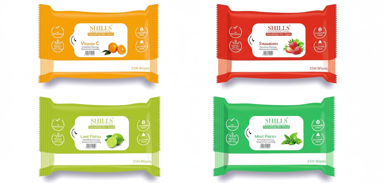 Refreshing Wet Wipes Combo Pack of 4 – Vitamin C, Mint, Lime Fresh & Strawberry | Hydrating, Brightening, Cleansing Face Wipes for All Skin Types | Alcohol Free, Travel Friendly Facial Wipes-image-22