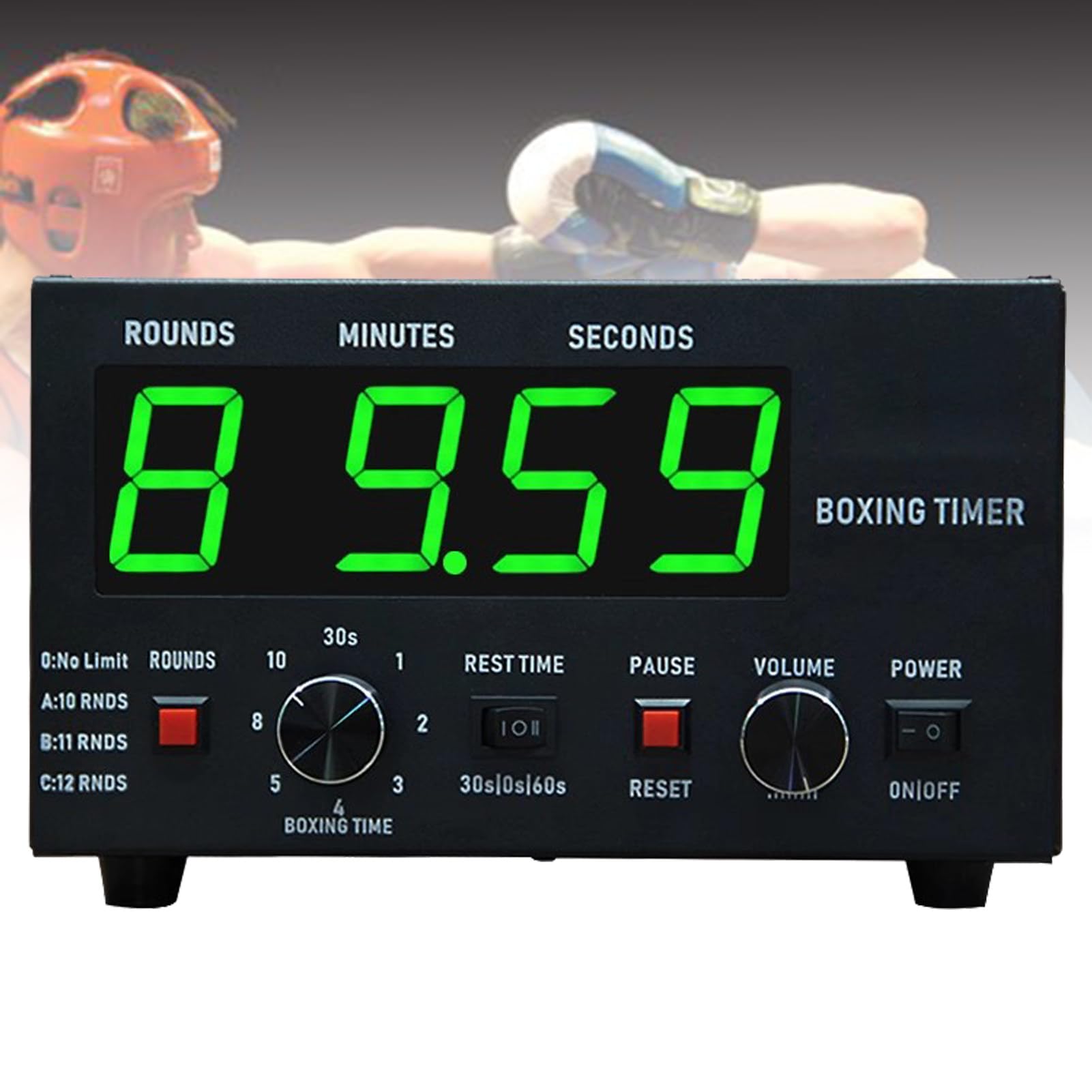 Timer da palestra a LED con cicalino regolabile, cronometro, tempo di allenamento e ripetizioni del ciclo per kickboxing e muay thai, funzionamento a pulsante completo