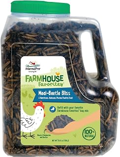 Manna Pro Beetle Bliss Poultry Treat: 45% Protein Mealworms & Beetles for Chickens, Ducks, Turkeys - All-Natural 25oz
