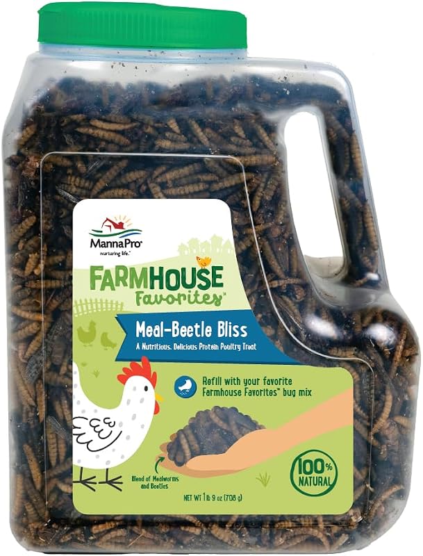 Manna Pro Farmhouse Favorites Beetle Bliss Poultry Treat, 25 oz | Mealworm & Beetle Blend, 45% Protein Treat, For Chickens, Ducks, Geese, Turkeys & Guinea Fowl