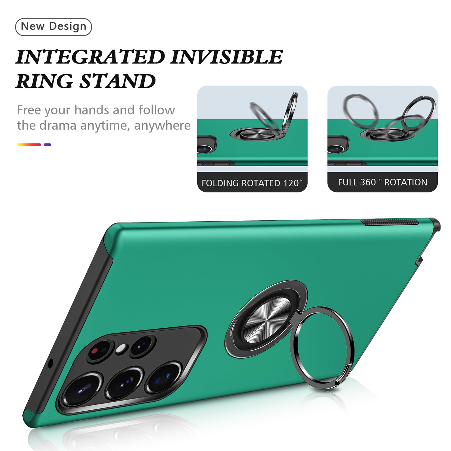 Funda para Galaxy S24 Ultra para Samsung S24 Ultra, de grado militar, a prueba de golpes, soporte de anillo integrado, soporte de coche, funda protectora resistente para Galaxy S24 Ultra (verde