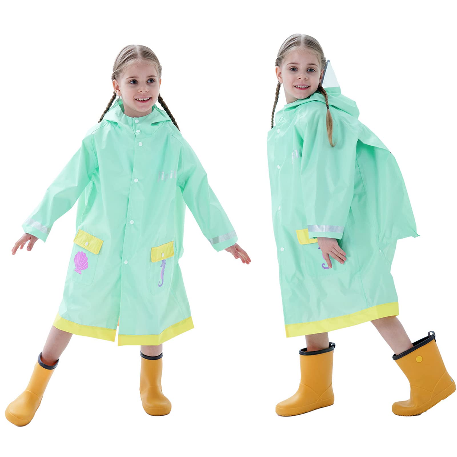 Baogaier Poncho Impermeable Niños Impermeables Unisex Chubasqueros Capa Chaquetas de Lluvia Abrigos Traje de Charco Infantil Niñas Encapuchado Mono de Bolsillo Reflectante Impresión Animal 3-12 años