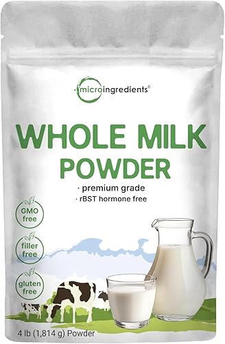 Leche entera en polvo, 4 libras rBST sin hormonas, fuente criada en pastos, forma seca en polvo de grado premium Ideal para hornear Rico en