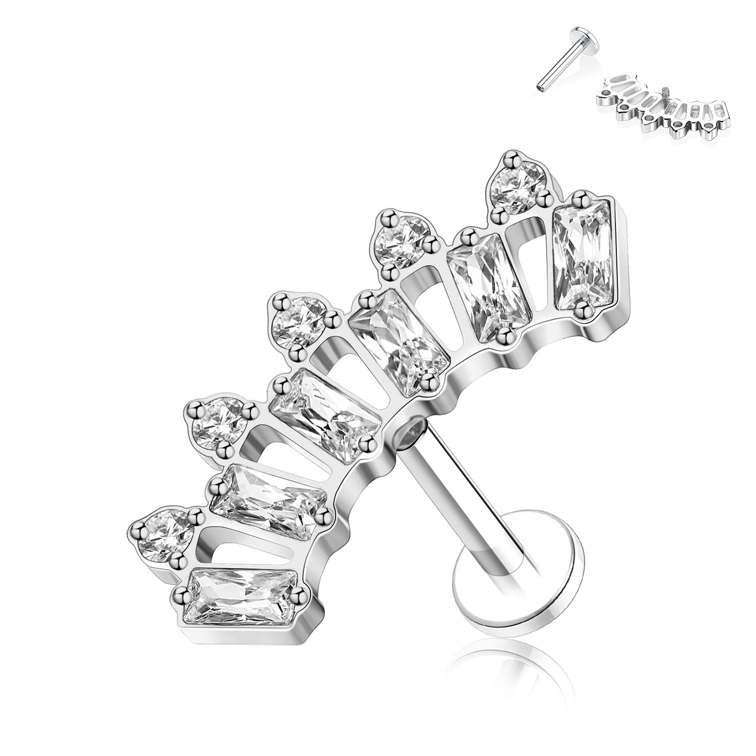 hengkaixuan 16G Titanium Labret Studs - Internally Threaded Flatback - Unisex - Silver - Piercing Jewellery — view 53