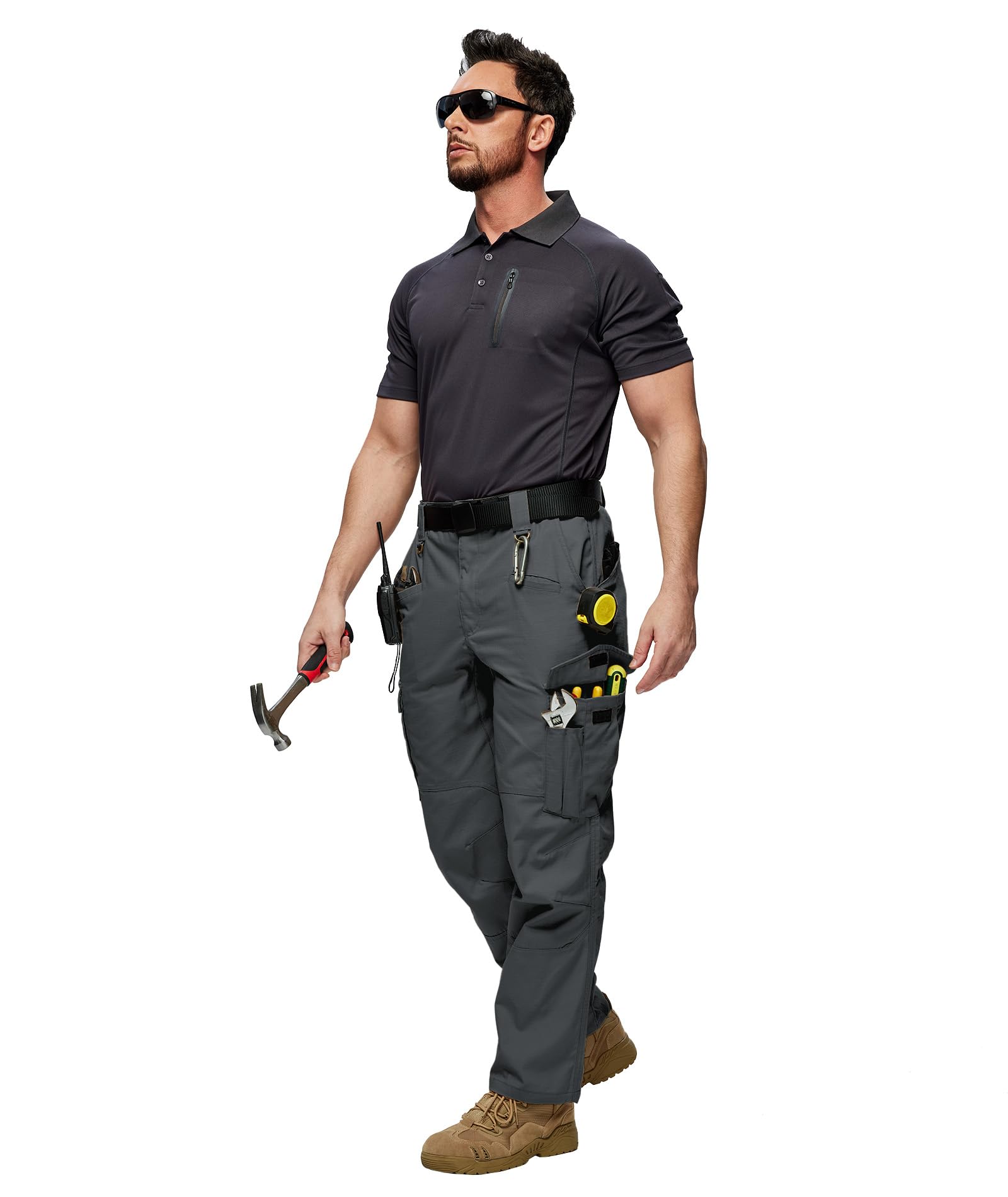 ZITY Pantalones de Trabajo para Hombre, resistentes, de combate, elásticos, tácticos, con múltiples Bolsillos, Cintura semielástica