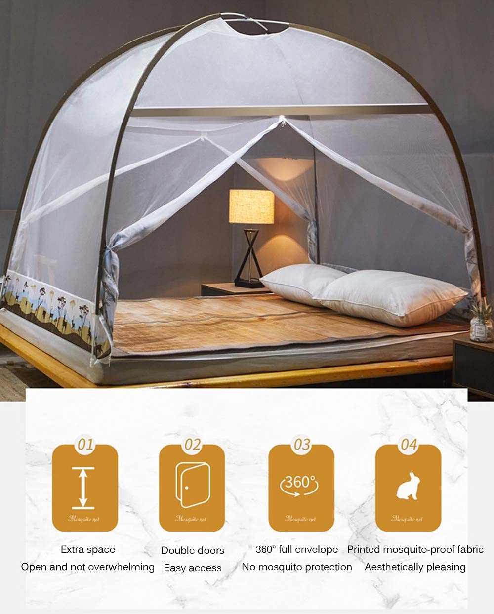 Pop-up muggennet, 100 x 190 x 110 cm, eendeurs ritssluiting, draagbare tent, reismuskietennet, bed, vrijstaand te gebruiken, een vak te installeren, geschikt voor in de slaapkamer, geen haken