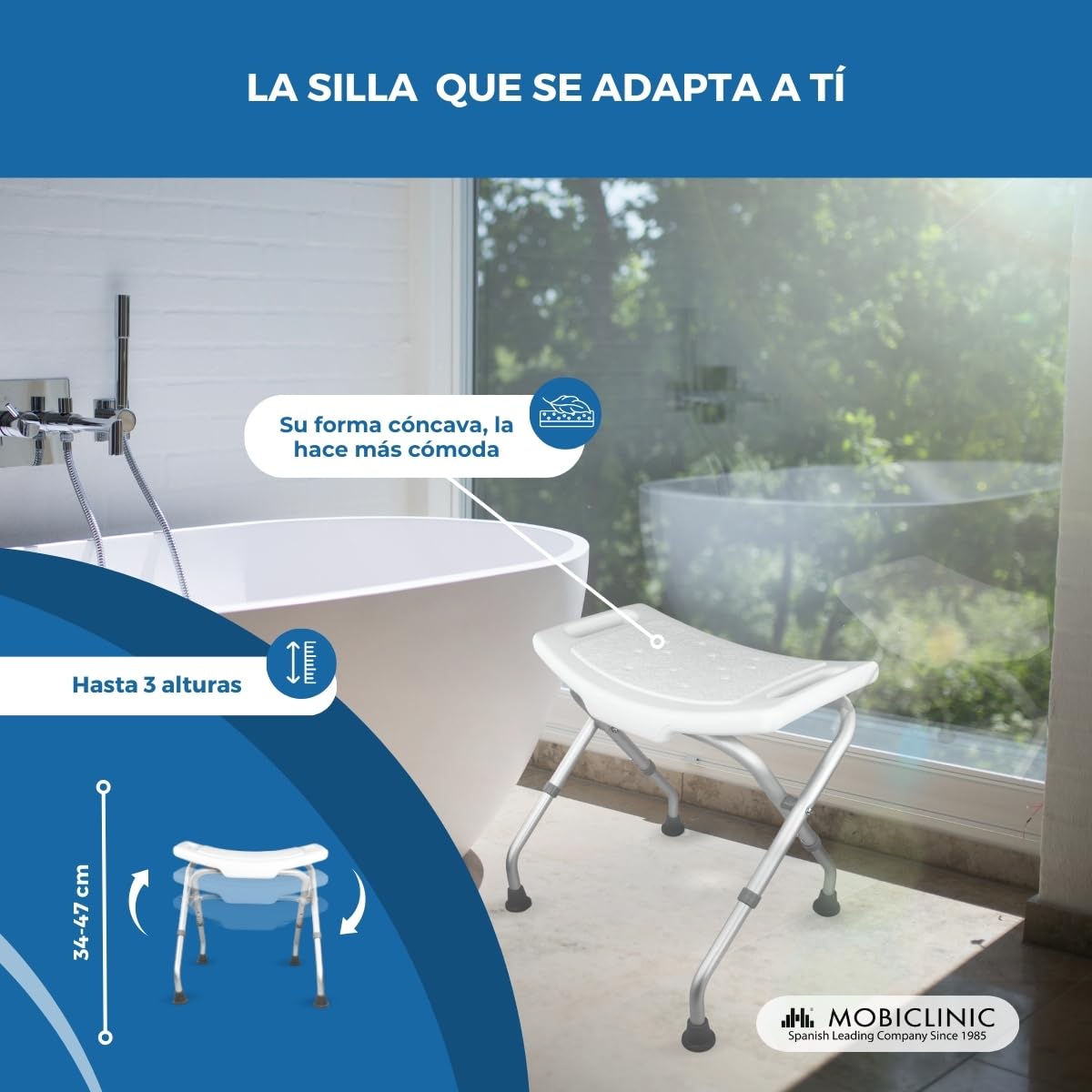 Rehab - Silla de Ducha o baño Plegable con Altura Regulable y Soporte Adicional para Personas Mayores
