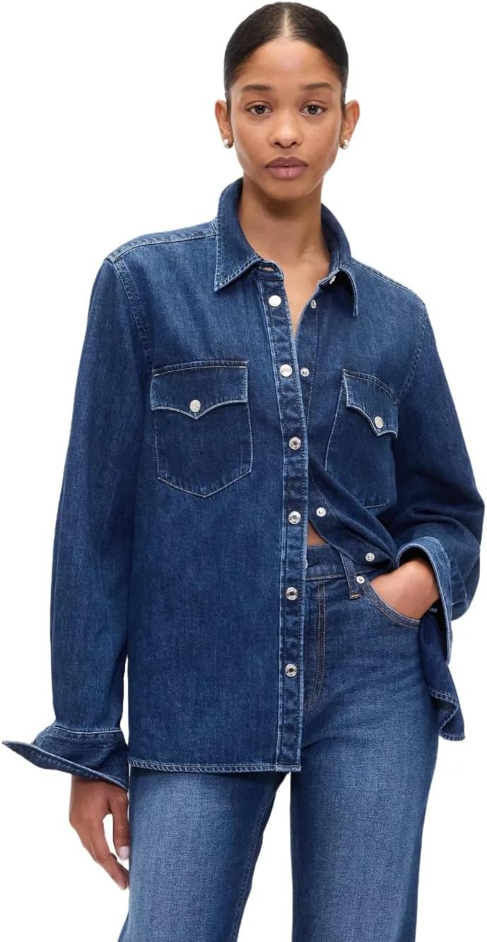 Gap Women's Western Denim Button Down Shirt Blouse Top