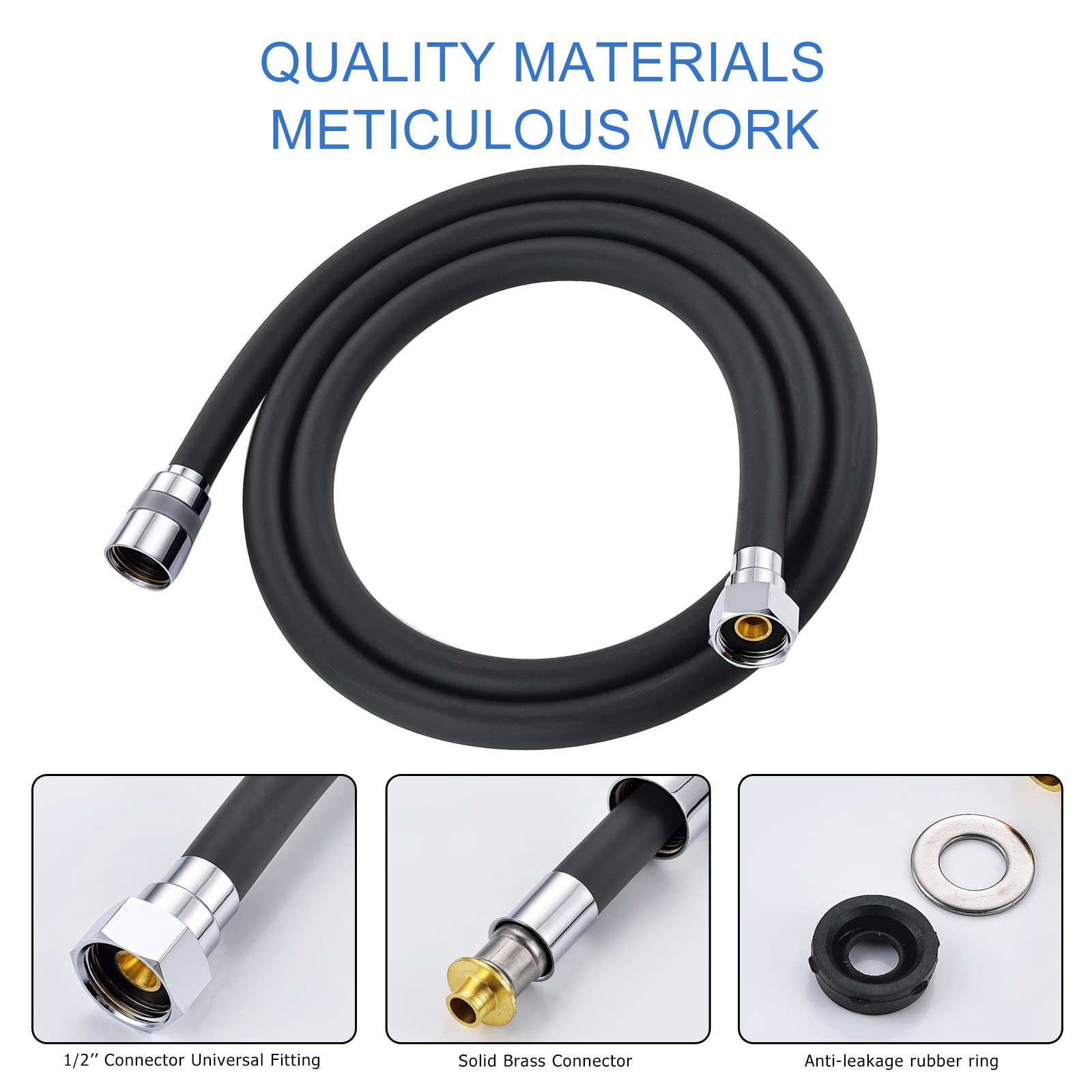 Tubo Flessibile Per Doccia In PVC Nero - 1.5M Anti-Esplosione, Anti-Torsione, Montaggio Universale G1/2 - Foto 10