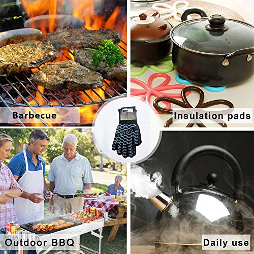 OVOS Grillhandschuhe 1Paar Extrem hitzebeständige Topfhandschuhe bis zu 500°C- EN407 zertifizierte Ofenhandschuhe mit Rutschfesten Silikon Beschichtet-5
