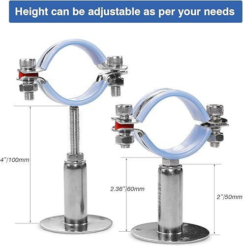 Miniatura 3 de AKIHISA Soporte de tubo de montaje en pared de 2 pulgadas, 2 piezas ajustables de tubo de acero inoxidable rango de abrazadera de 1.890-2.008 in