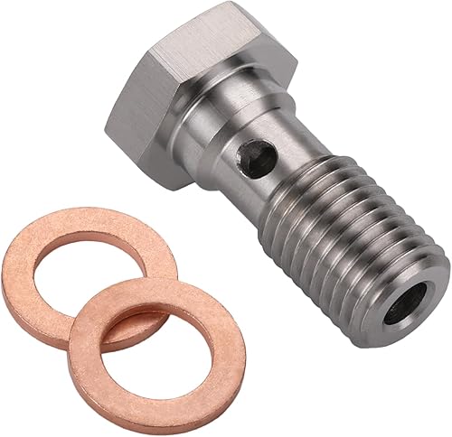 Vista 33 de M10x1.25 Adaptador de montaje de freno de tornillo banjo métrico de acero inoxidable de 0.787 in de largo con arandelas de cobre