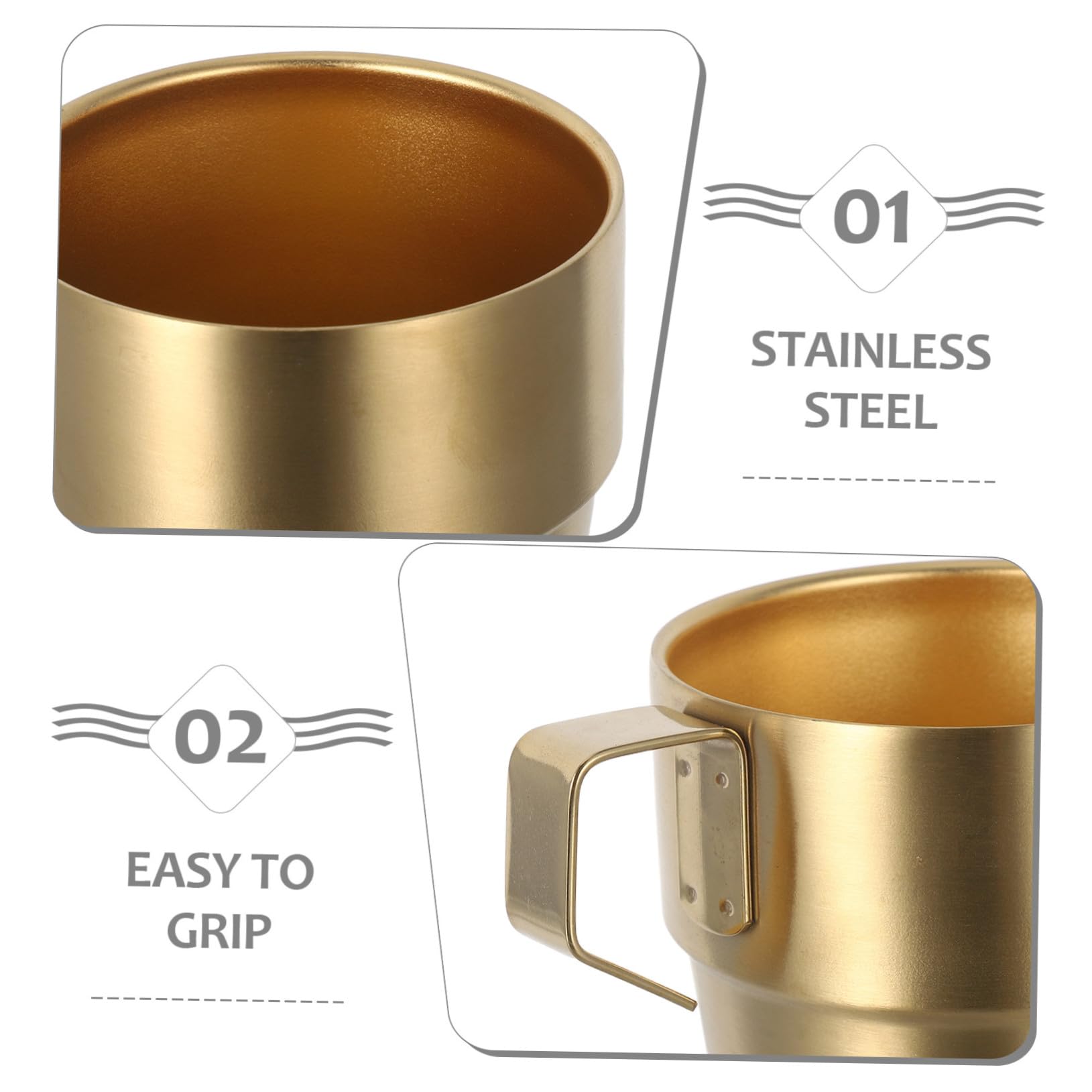 NUOBESTY Juego de Tazas de Acero Inoxidable 300ml con Asa, Doble Pared | Apilables con Rejilla, Color Dorado, para Camping y Aventuras al Aire Libre, Aptas para Bebidas