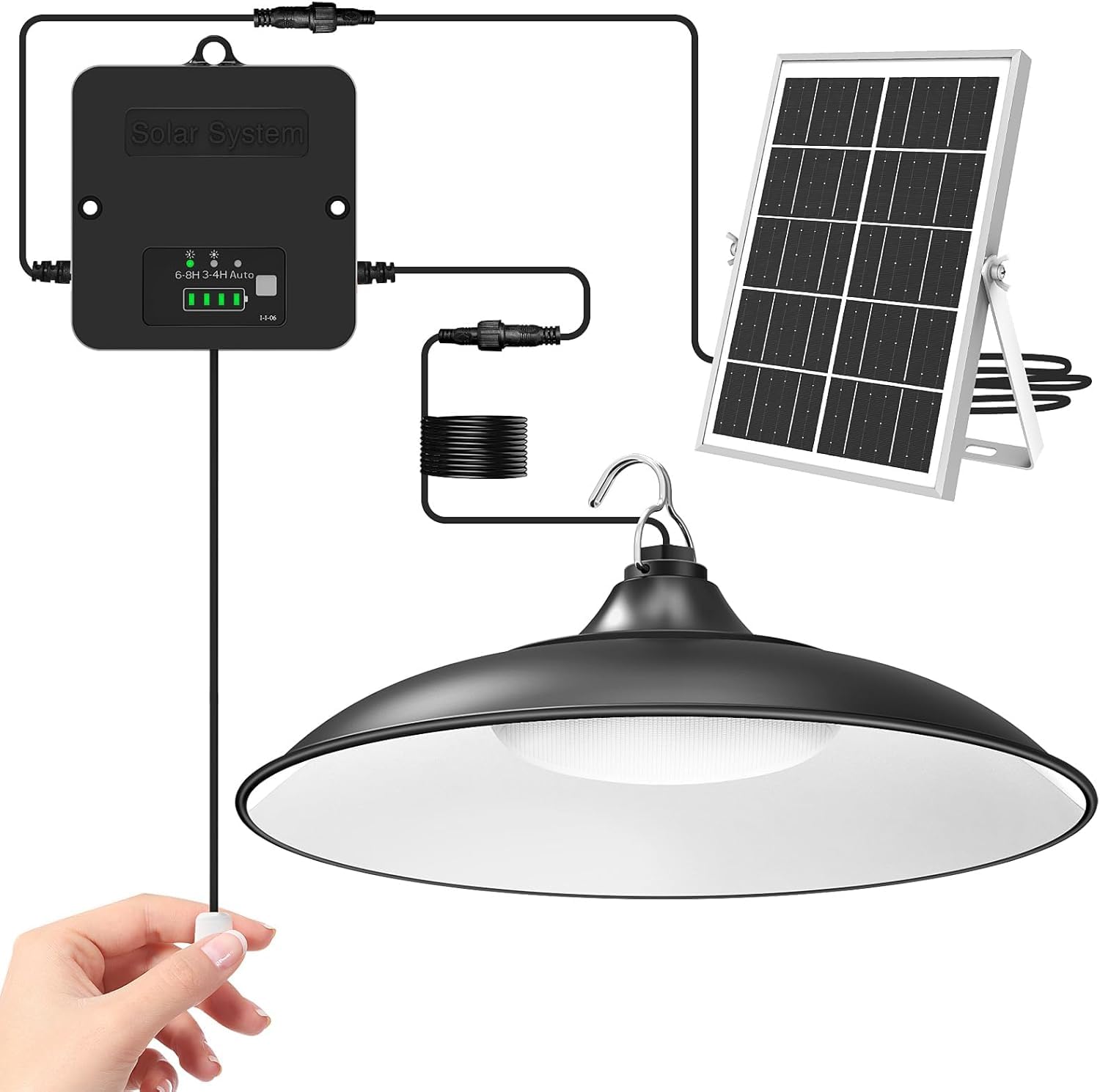 CLAONER Solar Shed Light Indoor Outdoor, 2000LM Daytime Available Pendant Light with Pull Cord, Power Display & Mode Indicator, 3 Lighting Modes Solar Lights IP65 Waterproof for Garage Gazebo Porch