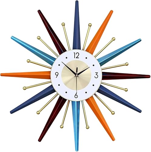 Reloj de pared grande de 27.5 pulgadas, reloj de pared de mediados de siglo, reloj Starburst sin tictac, funciona con pilas, decoración moderna para