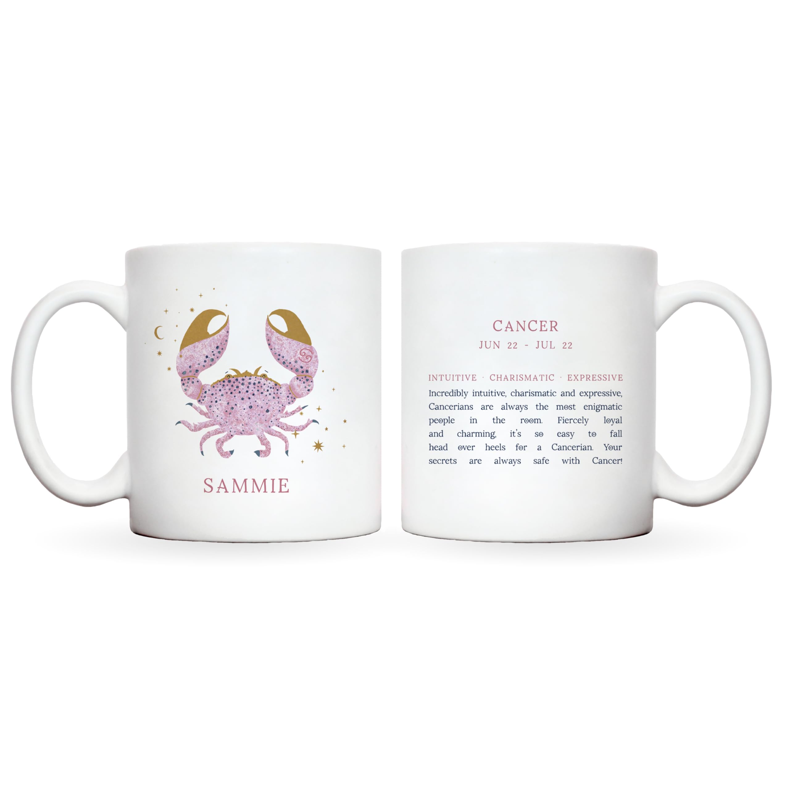 Personalised zodiac mug | zodiac gifts for women | zodiac coffee mug | zodiac signs mugs | 12 star sigs available with characteristics of star sign and illustrations (Cancer)
