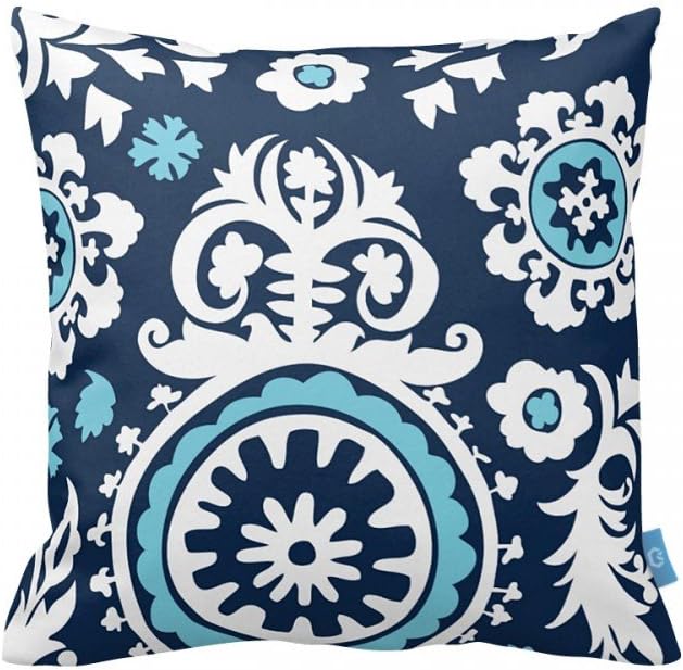 Decorative Turkish iznik Tile Cini Designs Home Decor Double Side Design Throw Pillow Case Cushion Covers Square Navy Blue 18"x18" BC145