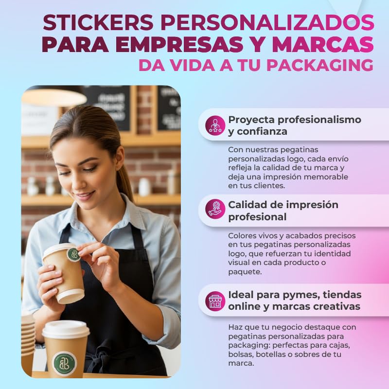 Pegatinas Personalizadas Redondas en Vinilo UV – Etiquetas Adhesivas Resistentes al Agua y al Sol – Ideal para Logo de Empresa, Packaging, Regalos, Cumpleaños, Boda, Bautizo y Comunion (5cm ø)