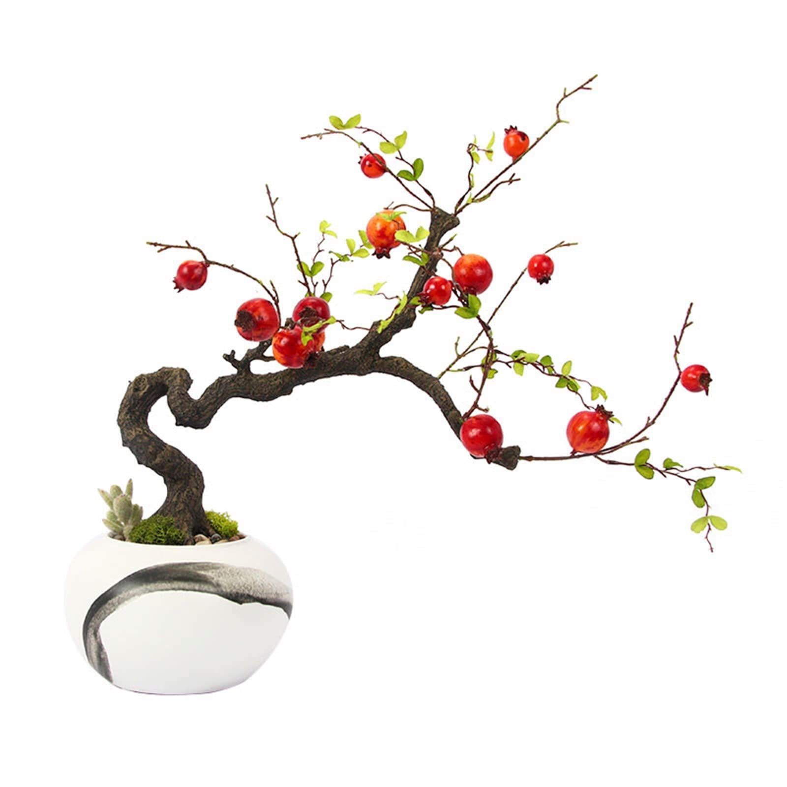 IUokLU Tree Fake Plant Artificial Bonsai Tree New Chinese Simulation Pomegranate Potted Indoor Desktop Decoration Simulation Plant Ceramic Vase Potted Tree Artificial