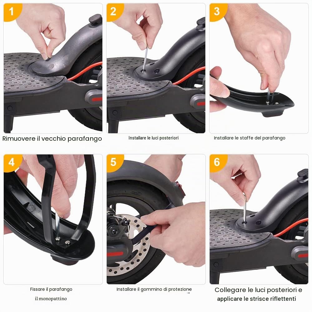 Ainiv Parafango Posteriore per Scooter, Staffa Parafango, Luce Posteriore LED e Striscia Riflettente, Accessori di Ricambio per Scooter