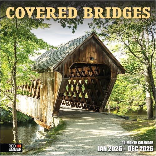 Image of RED EMBER Covered Bridges 2026 Wall Calendar 12 Month | 12 inch x 24 inch Open | Thick & Sturdy Paper | Giftable | Travel Calendar 2026