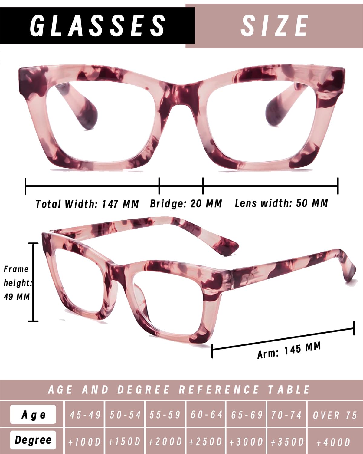 Hubeye Reading Glasses for Women Oprah Style Blue Light Blocking Oversized Square Spring Hinge Computer Readers (Pink+Gray, 0.00) - Image 3