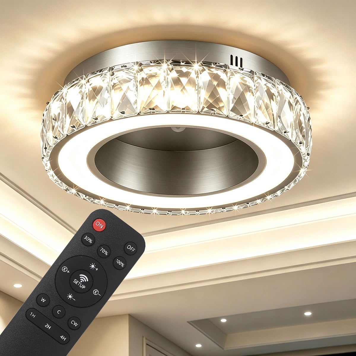 Photo 1 of Aipsun 11" Brushed Nickel Crystal LED Ceiling Light
