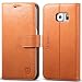 SHIELDON Leather Slim Fit Wallet Case with Stand Function, Credit Card Compartments and Magnetic Flap for Samsung Galaxy S6 Edge, Brown