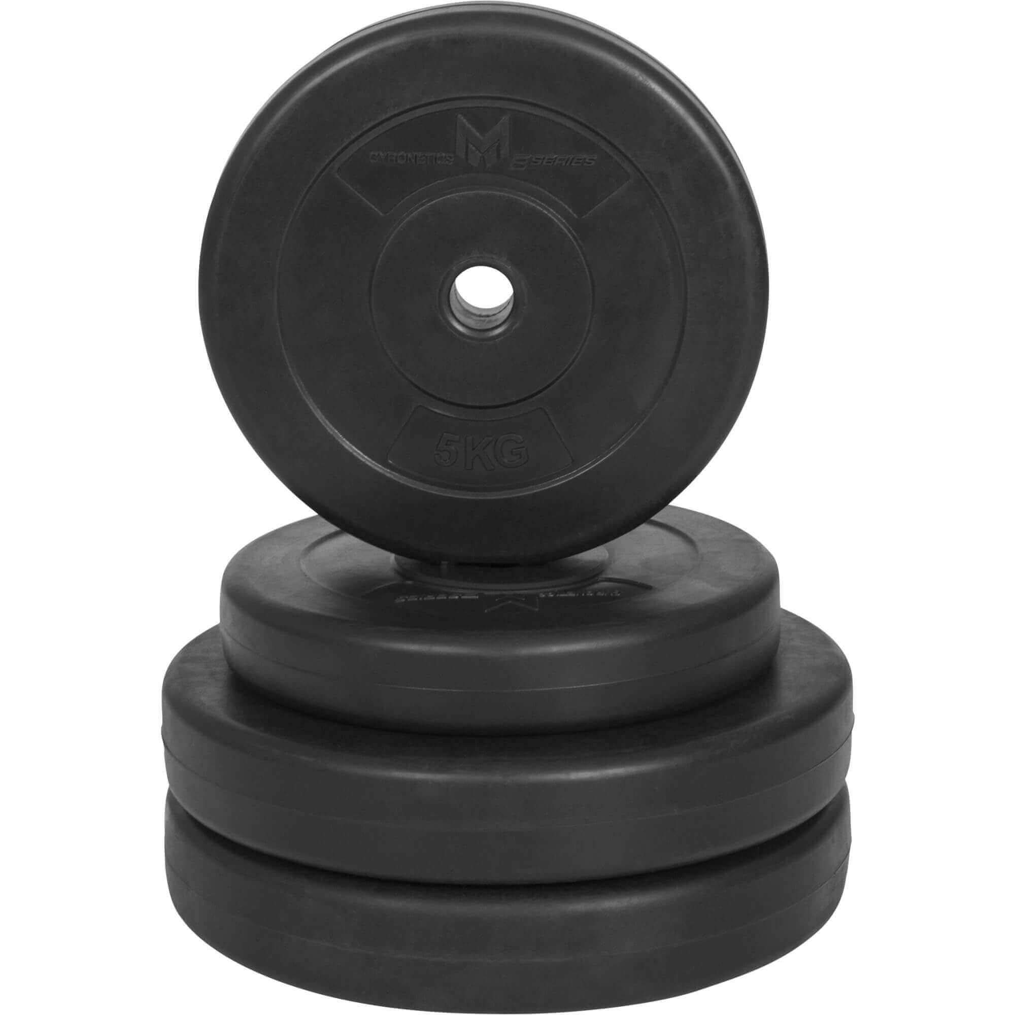 GYRONETICS® Disques de Poids - 30 kg Set, 2x5 kg + 2x10 kg, Diamètre 25 mm, Plastique, Noir - Disques d'Haltères, Ensemble de Plaques, Musculation, Haltérophilie, Fitness, Équipement de Gym, Domicile