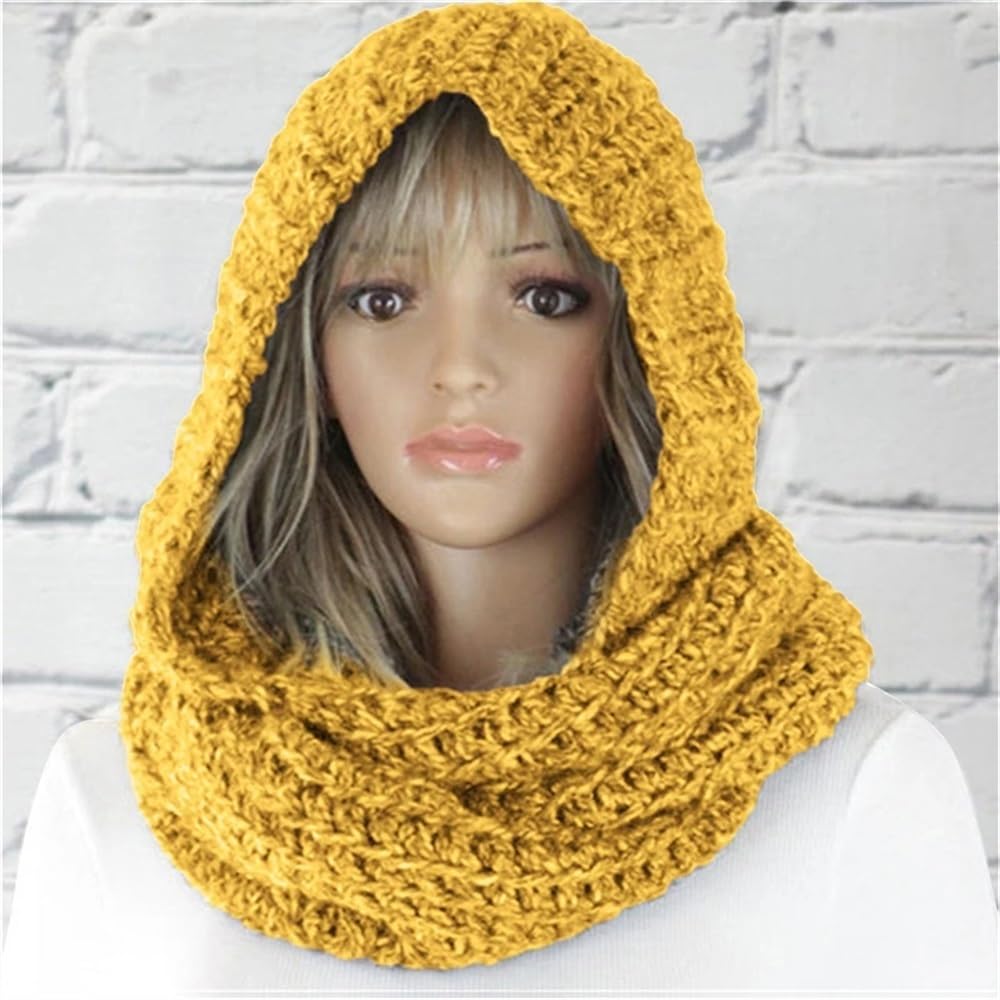 Damen-Schal, Winter, warm, gestrickt, mit Kapuze, modisch, Freizeit, bequem, weich, einfarbig, Plüschmütze, Schal, Bekleidungszubehör
