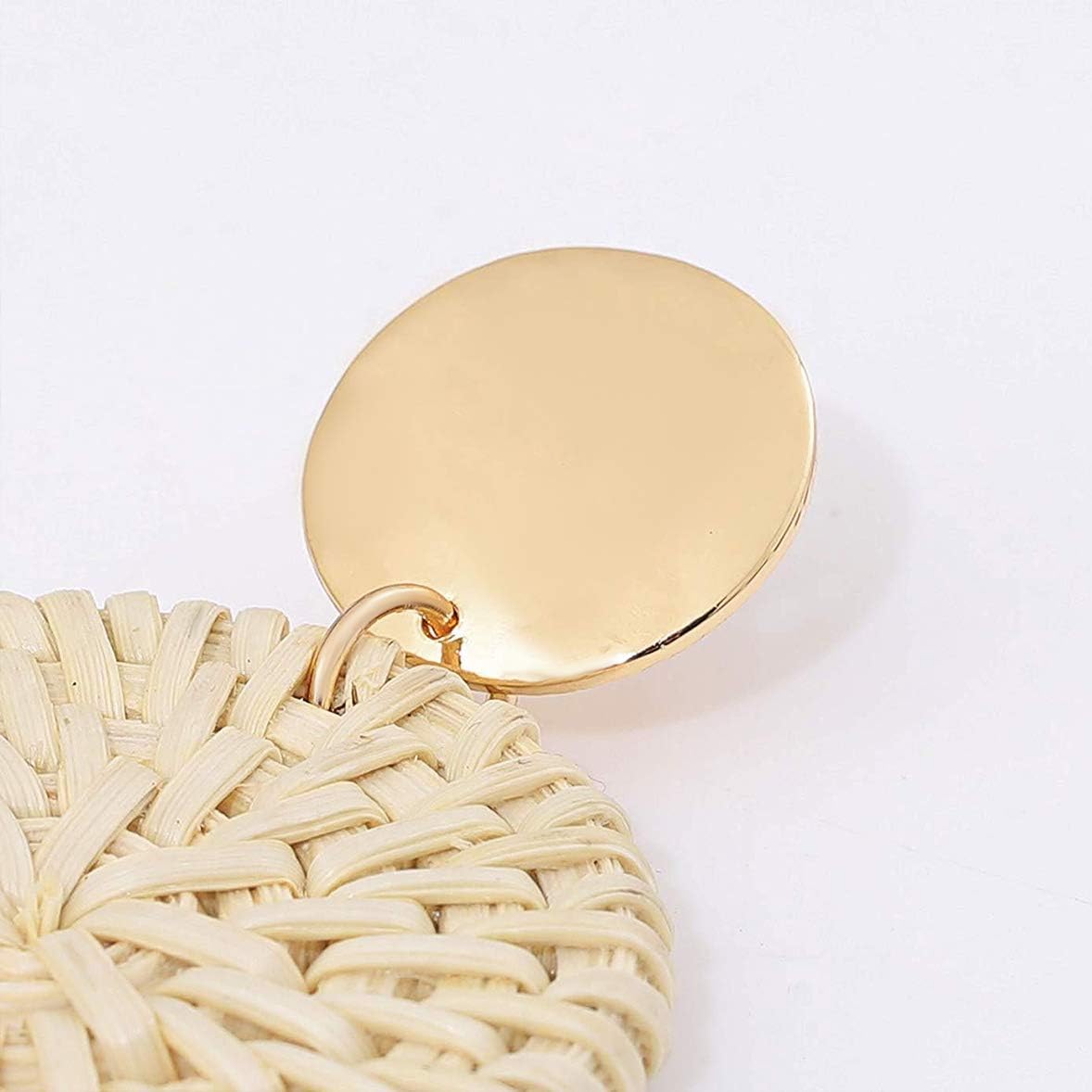 Rattan Earrings for Women Handmade Straw Wicker Braid Drop Dangle Earrings Lightweight Geometric Statement Earrings (B Round) - Image 5