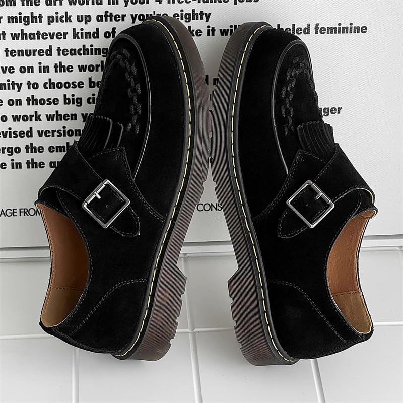 CONSON-KS Suede Monk Strap Loafers with Fringe Detail, Buckle Closure, Available in Black, Brown, Khaki4
