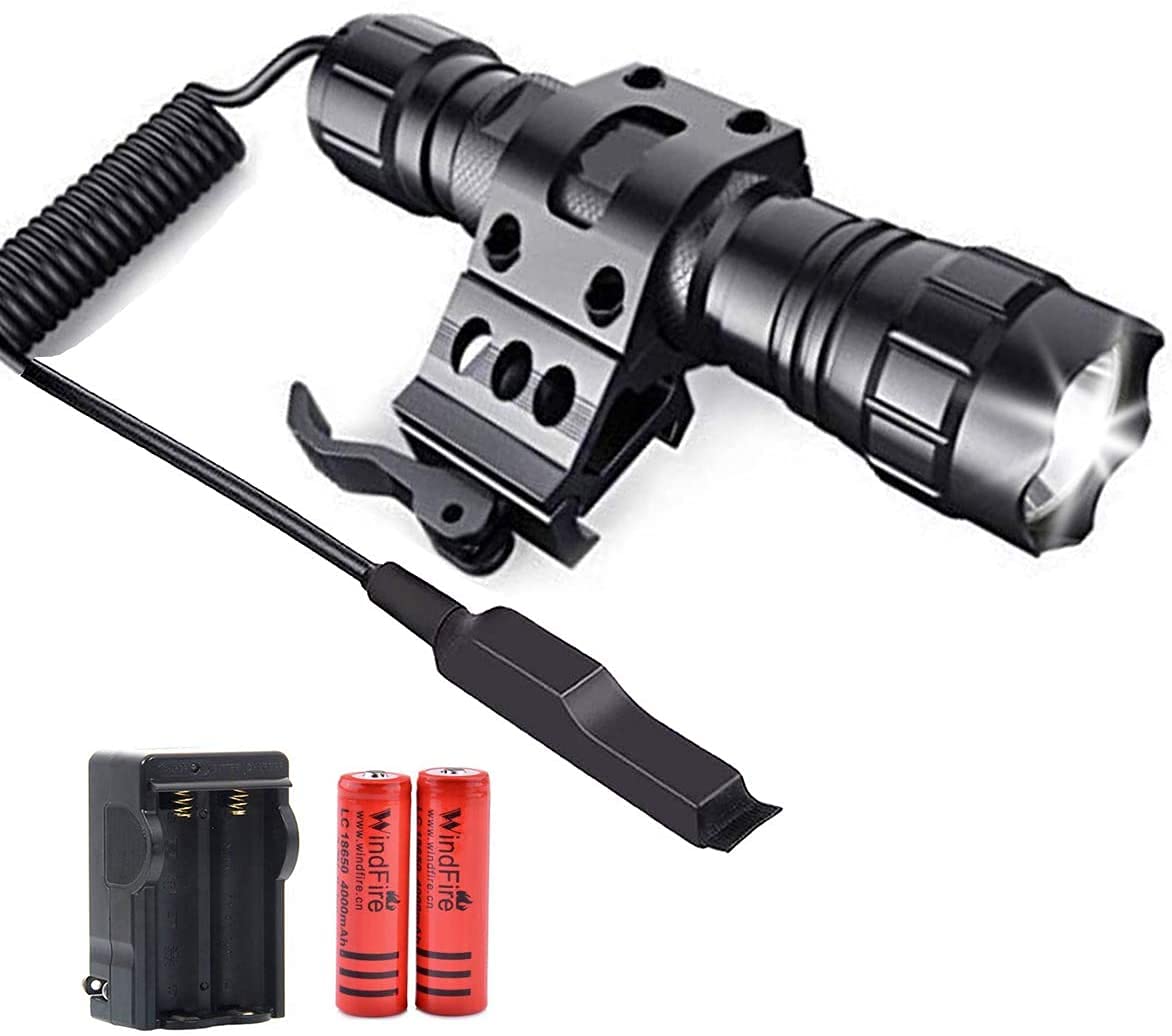 Tactical Flashlight Super Bright,150000 Lumens 1 Mode Light with Rail Mount Quick Release & Remote Pressure Switch LED Flashlights Torch for Outdoor Camping Hunting