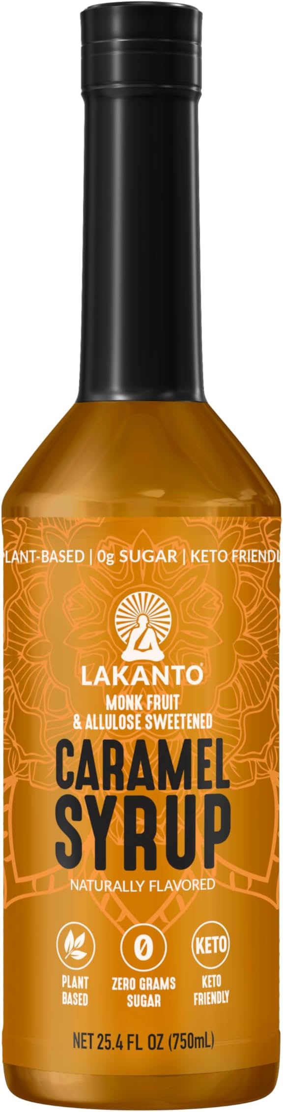 Lakanto Simple Flavoring Syrup - Monk Fruit Sweetener with Allulose, Perfect for Coffee, Tea, Cocktails, Snow Cones, Sodas, Other Drinks, Keto, Vegan (Caramel - 25.4 fl oz)