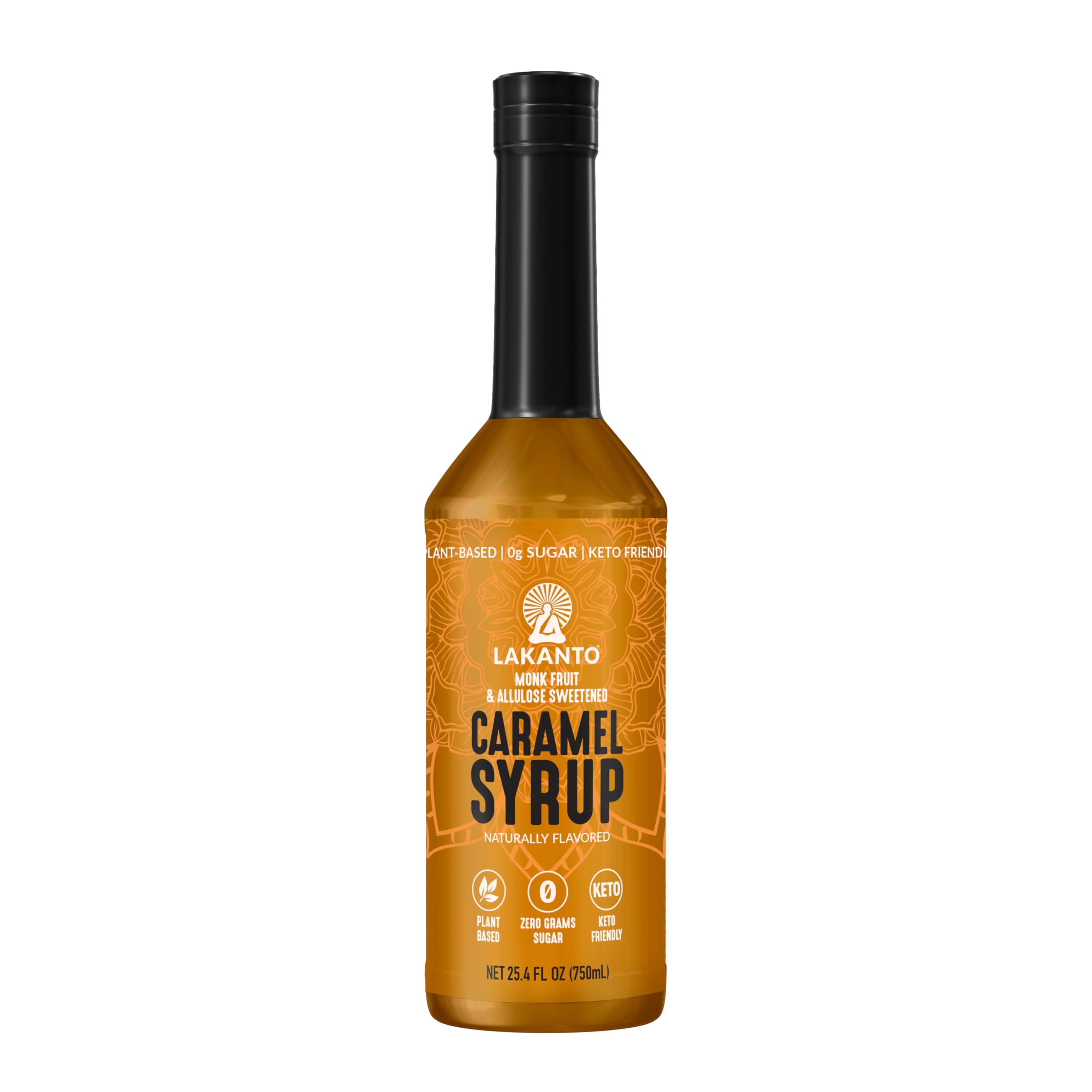 LakantoSimple Flavoring Syrup - Monk Fruit Sweetener with Allulose, Perfect for Coffee, Tea, Cocktails, Snow Cones, Sodas, Other Drinks, Keto, Vegan (Caramel - 25.4 fl oz)