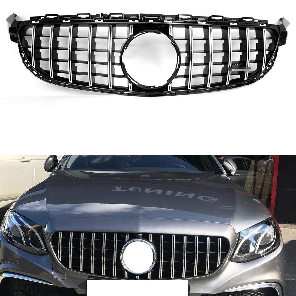 MUCCGQ C63 C63S GT R AMG Style Grill Grille Front Bumper for Mercedes Benz W205 2015-2018 (Silver)