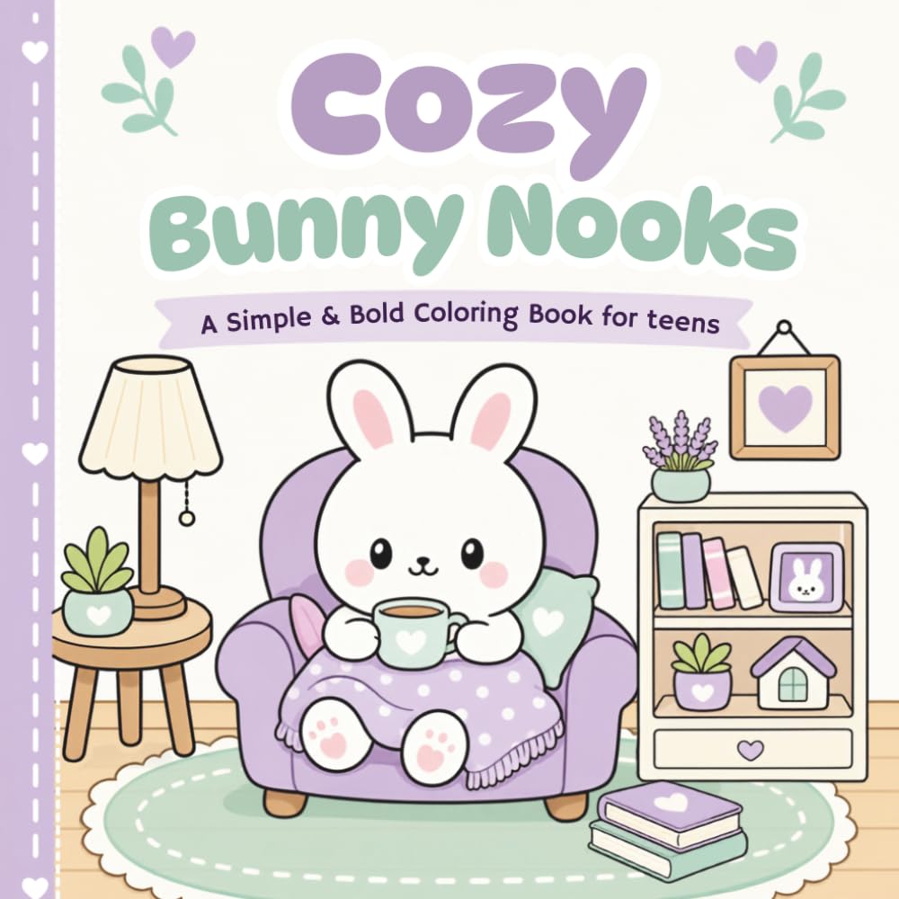 Cozy Bunny Nooks: A Bold & Easy Coloring Book with 45 Cozy Bunny Scenes for Teens and Relaxation