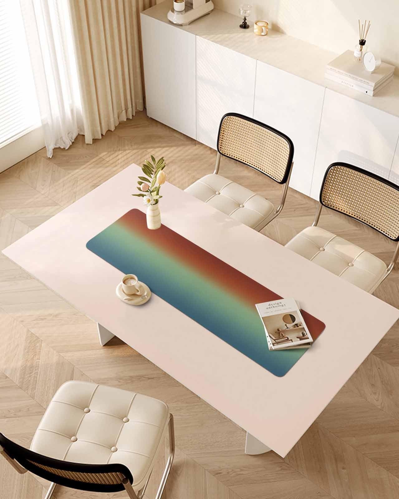 Debedcor Heat Proof Table Pads Waterproof Decorative, Red Blue Green Ombre Non-Slip Table Countertop Protector, Abstract Color Gradient Insulation Mat for Dining Room, 48 x 12 Inches